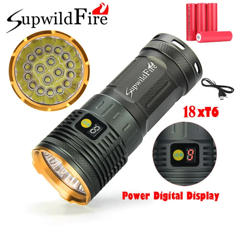 

55000LM 18 x XM-L T6 Rechargeable Flashlight with 4x18650 Battery Digital LED flashlight for camping hiking cycling A30