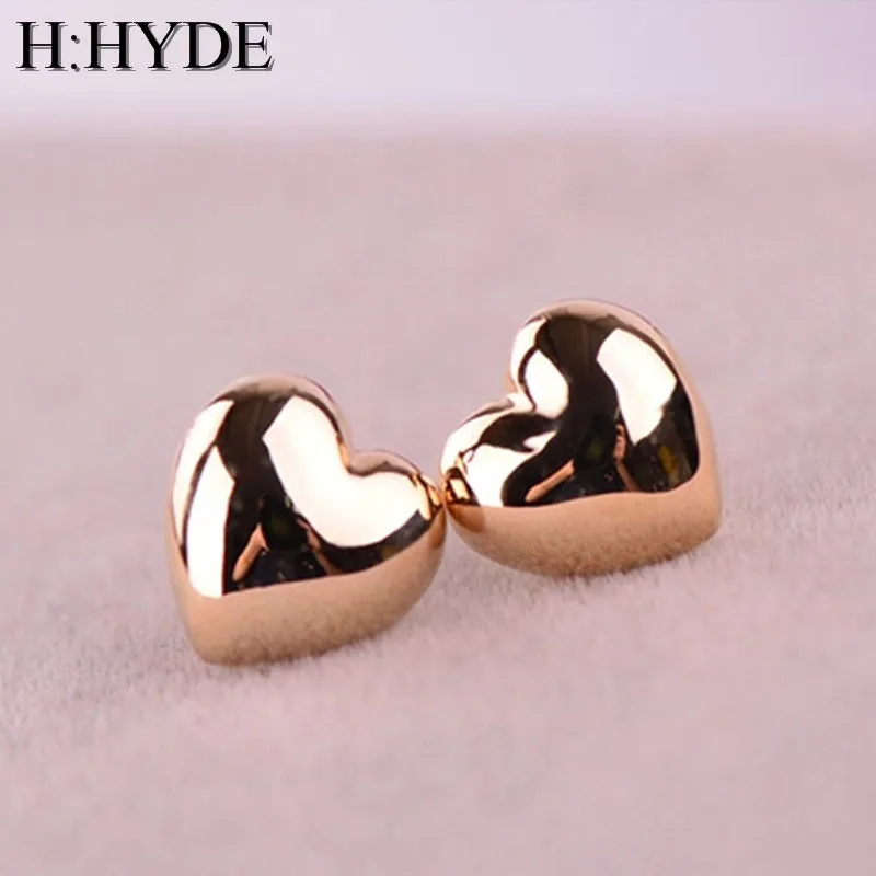 

H:HYDE new cute fashion Love Heart Gold Silver Color Stud earrings For Women girl Gift wholesale factory price