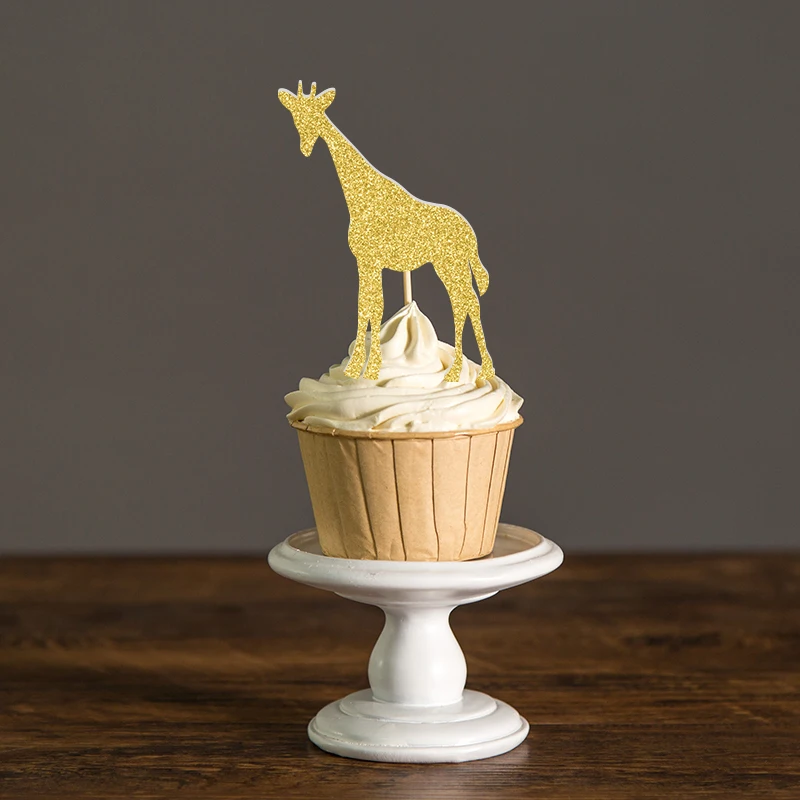 

Gold/Silver/Black Glitter Giraffe Cupcake Toppers Baby Shower Kids Birthday Decorations Gender Reveal Party Cake Decor Picks