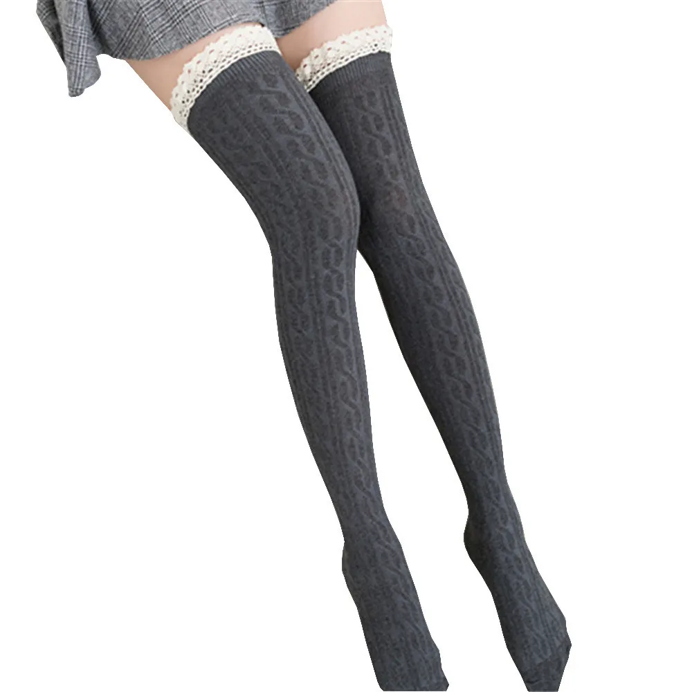 1 пара Вязание хлопок и шерсть выше колен в полоску носки Для женщин кружевные манжеты для сапог теплые Смешанный хлопок ногу длинный носки без пятки носки - Цвет: Dark Gray