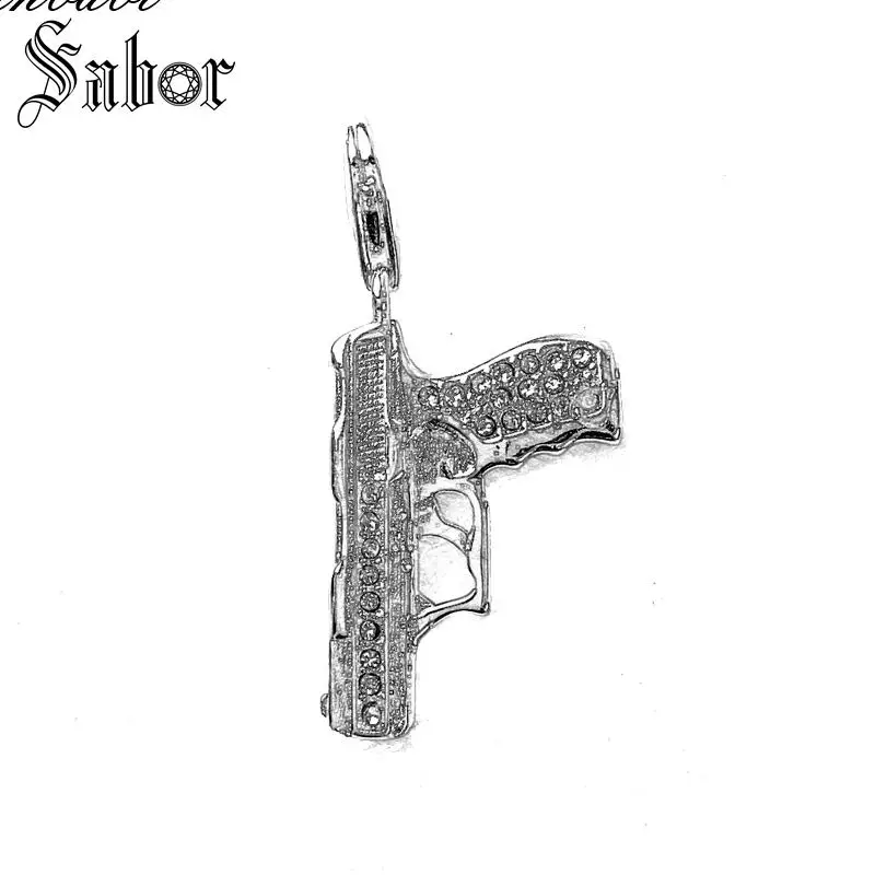 

Pendant Pistol Gun 925 Sterling Silver Black For Women Men Gift Key Chains Jewelry Pendant Fit Link Heart Necklace thomas
