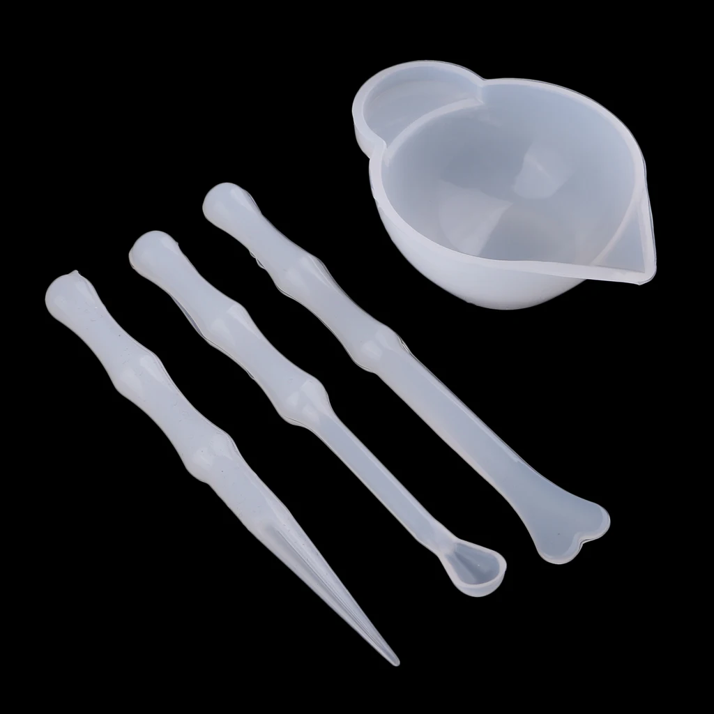 4pcs UV Resin Color Mixing Silicone Cup Mini Silicone Mixing Dish and Stirrers Epoxy Resin DIY Casting Jewelry Craft Tools