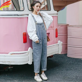 

Jumpsuits For Women 2018 Autumn New Street Style Front Pockets High Waist Loose Denim Jumpsuit High Quality Ladies Overalls