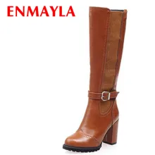 Knee-High Boots New Round Toe Buckle Square heel High Boots Big Size Soft Leather Winter Long Boots Platform Women Boots Knee-High Boots New Round Toe Buckle Square heel High Boots Big Size Soft Leather Winter Long Boots Platform Women Boots