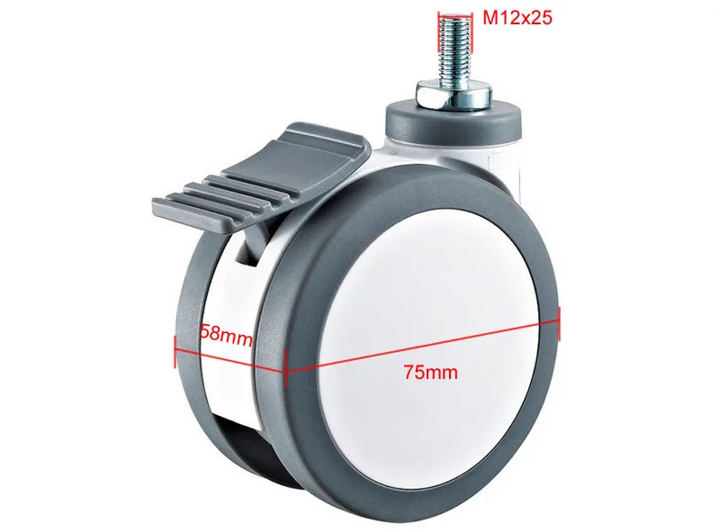 Белый Серый, 3 дюйма, Медицинские Ролики/колеса с тормозом, M12x25 винт, бесшумный носимый, для больничной тележки электронное оборудование