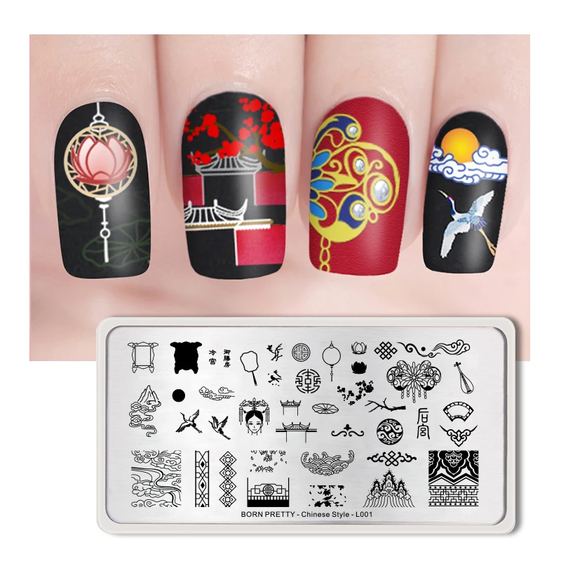 BORN PRETTY китайский стиль серии ногтей штамповки пластины панда прямоугольник ногтей штамп изображения пластины маникюр