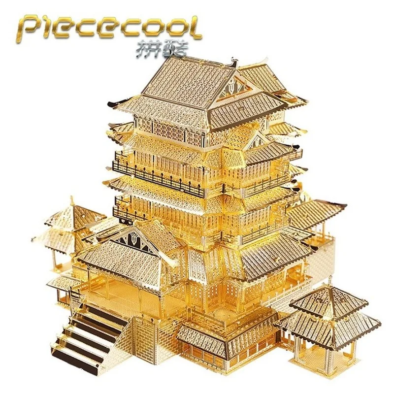 

2019 New Arrival Piececool Gold 3D Metal Puzzle of Tengwang Pavilion China Famous Building Model Kits DIY Funny Laser Cut Toys
