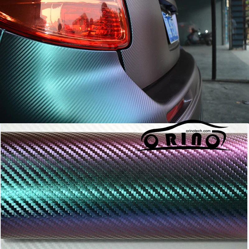 Size 1.52x30m/Roll Premium Purple To Green 3D Carbon Fiber Vinyl