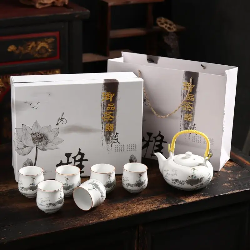  White Teaware Sets Ceramic Kung Fu Tea Set Portable Teaset Teapot Tea Cups of Tea Ceremony Coffee C