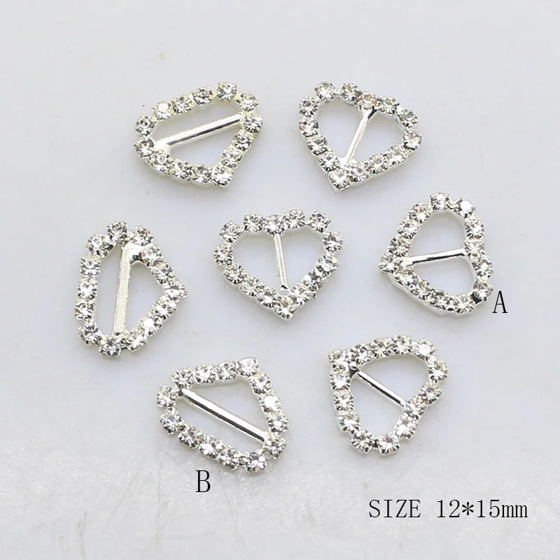 

ZMASEY New Arrival 100pcs 12mm Rhinestone Heart Shape Buckles Diamond DIY Decoration Invitation Buckle Handwork Accessories