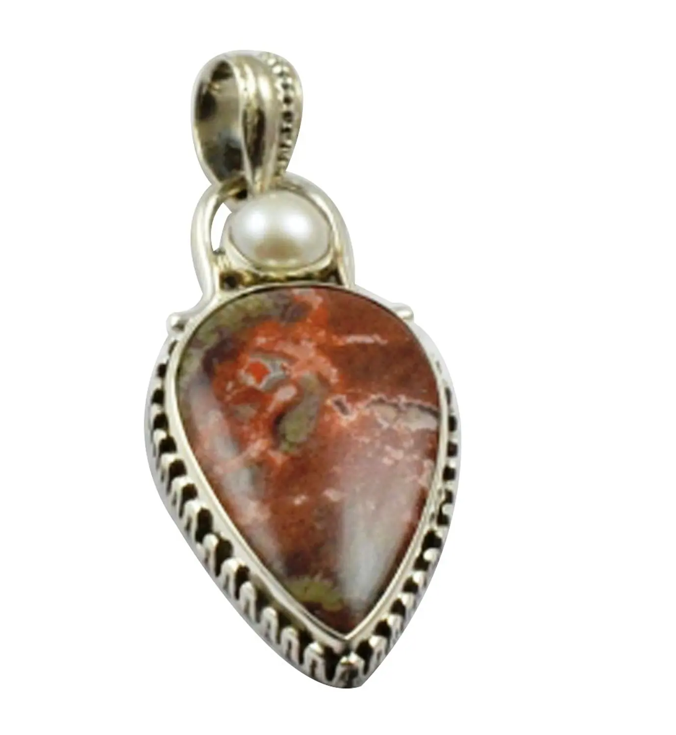 

Lovegem Nature Crazy Lace Agate & Pearl Pendant 925 Sterling Silver , 44.5 mm, MHBAP4567