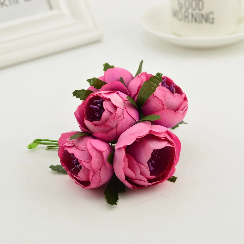 6 шт. Шелковый небольшой чайный бутон розы искусственный цветок букет тычинки для дома Свадебное Украшение diy ВЕНОК одежда шляпы аксессуары - Цвет: A