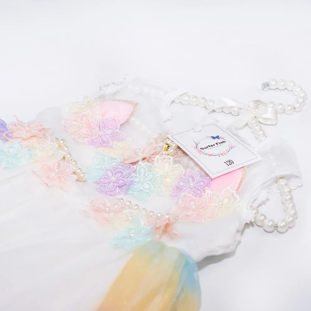 Surferfish/платье для девочек с единорогом; платье принцессы с вышивкой радуги; Вечерние платья на свадьбу, День рождения; платье на день Святого Валентина; костюм