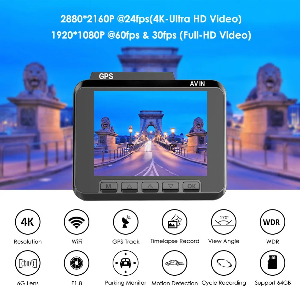  AZDOME M06 WiFi Dual Lens Built in GPS FHD 1080P Front + VGA Rear Camera Car DVR Recorder 4K Dash C
