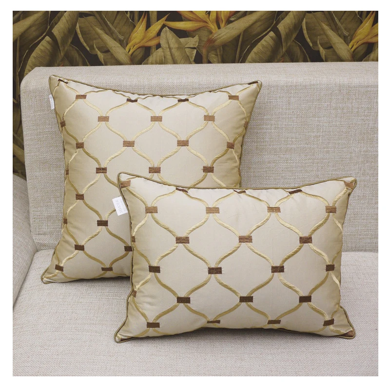 

Geometric Embroidered Silk Cushion Cover square pillow covers decorative for sofa bed chair home decor beige pillow cases 45*45