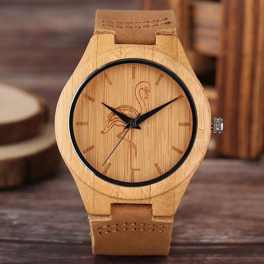 High Quality Men Wood Watch Natural Bamboo Wooden Handamde Lighweight Quartz Wristwatch CatDog Pattern Cute Animal Clock (7)