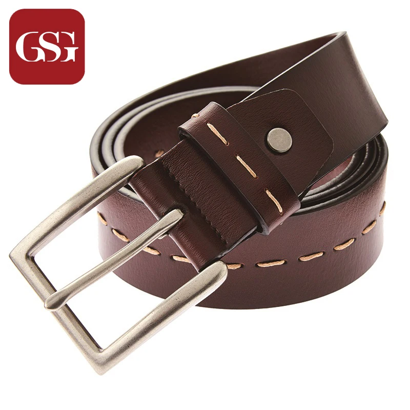 GSG Fashion Brand Durable Leather Belt for Men Casual Striped Belts