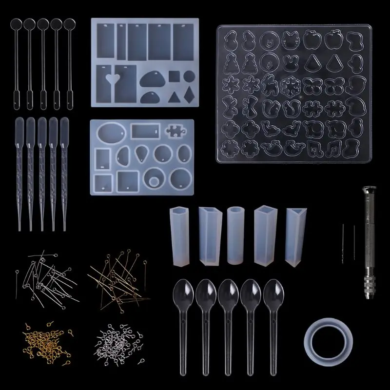 

1 Set Epoxy Resin Kit DIY Jewelry Making Tools Silicone Mold Clasp Pins Necklace Pendant Handmade Findings Drill Spoon Manual