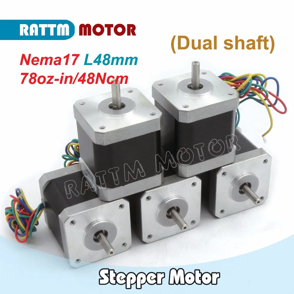 5pcs Nema17 CNC stepper motor 78 Oz in (Dual shaft) 48mm stepping motor