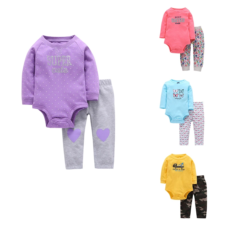 

2018 New Baby 2 pieces clothing set for Autumn and Spring Bebes Soft Cotton Long Sleeve Bodysuit Pants Suits Infant Sets