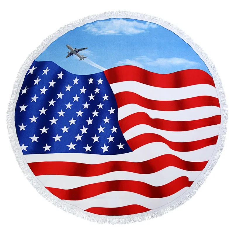 

Living Home Soft Towel Outdoor Travel Keep Warm Beach Towel American Flag Printing Round Beach Towel