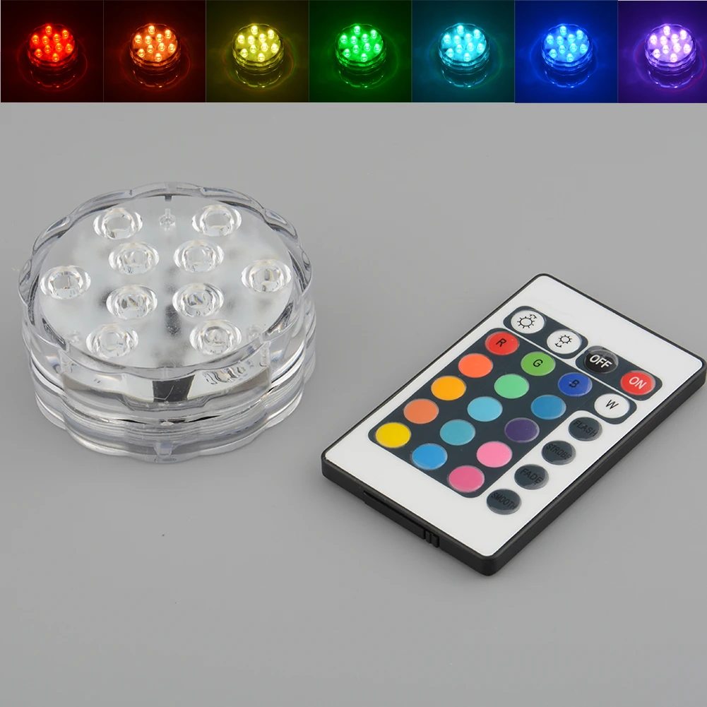 

10 LED Multi Color Colorful Submersible Durable Party Vase Light Remote