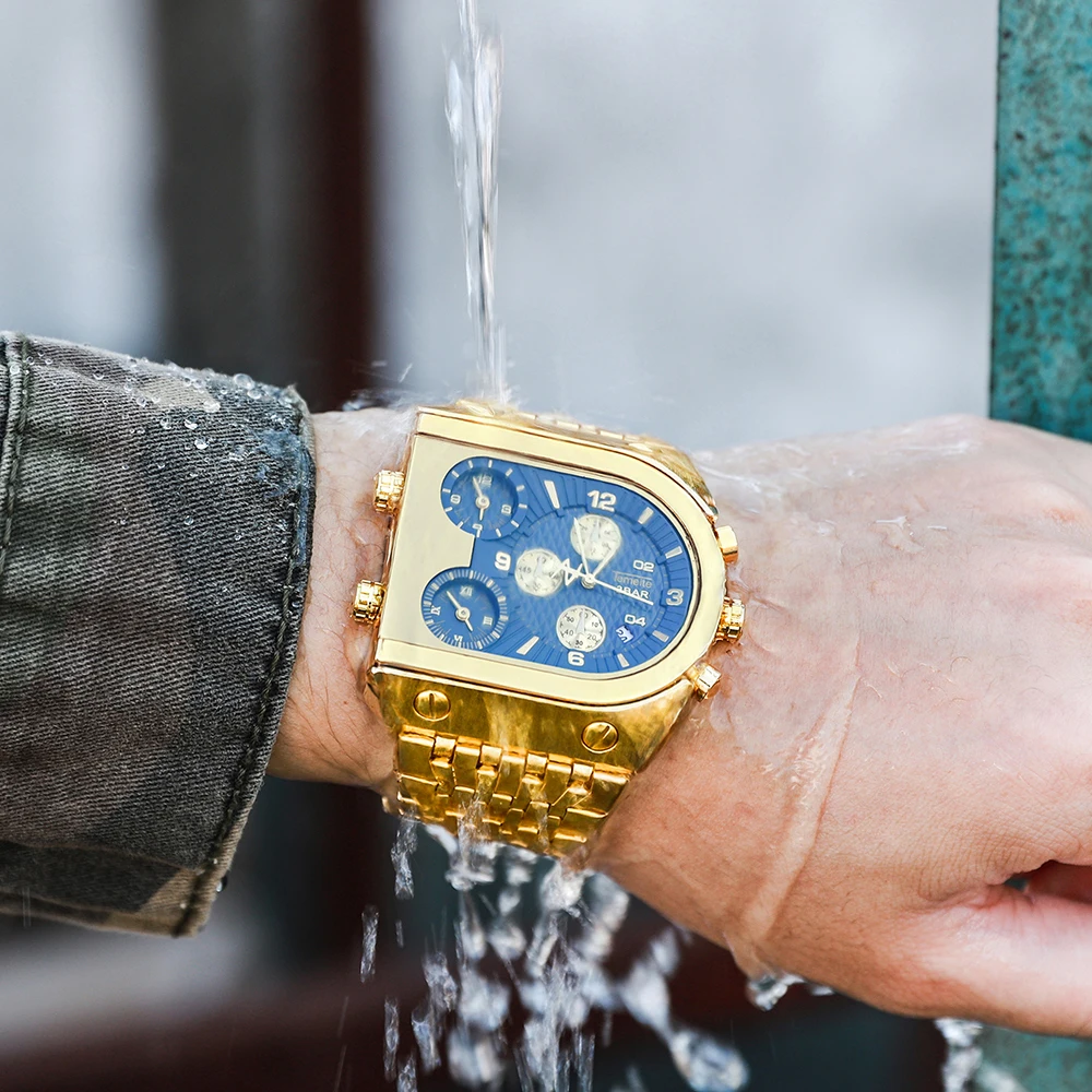 Мужские Роскошные Кварцевые наручные часы с большим циферблатом от ведущего бренда, золотые креативные деловые часы из нержавеющей стали, мужские часы Relogio Masculino