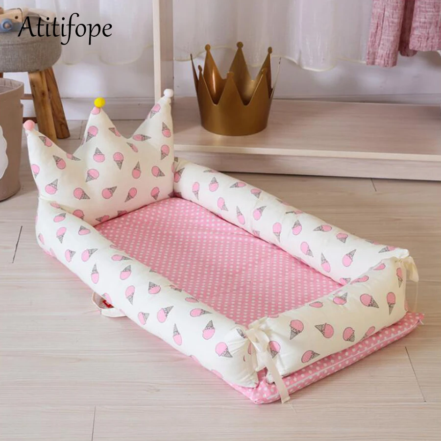Складная хлопковая кровать для новорожденных, съемная кроватка, переносная бионическая кровать с короной, Складной Съемный моющийся бампер