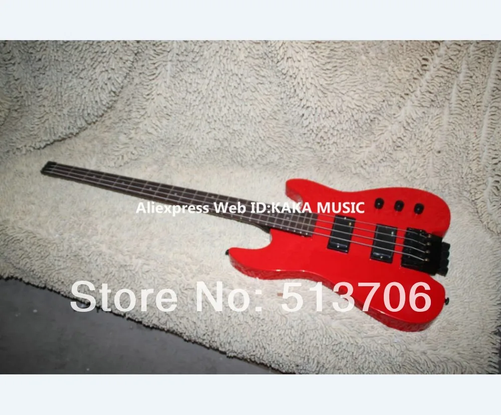 

4 Strings custom headless bass guitar no head RED Color High Quality Free Shipping