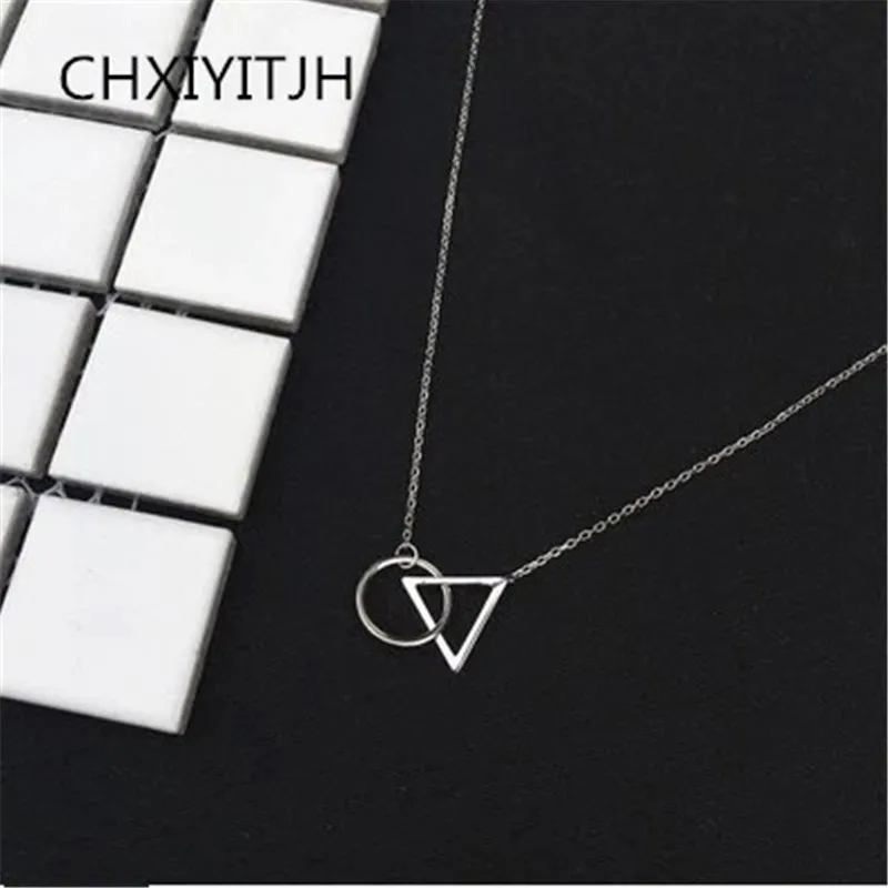 

925 Sterling silver Pendant necklace Triangle circular connection wholesale Women fashion jewelry