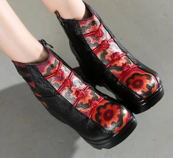 

Original Handmade Vintage Ethnic Style Leather Women's Wedge Heel Boots Women's Boots High-heeled Literary Martin Boots