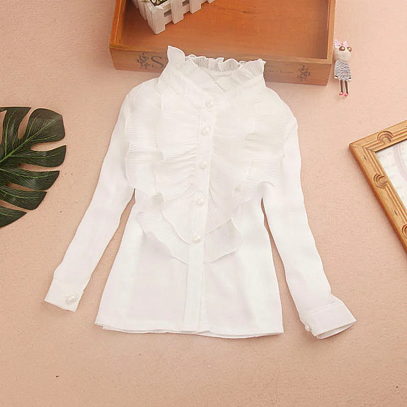 

2018 Fall 2-14 Yrs Chiffon Ruffles Baby Teenager School Girls Blouse White Clothes Child Long Sleeve Girl Shirt Kids Tops JW3897