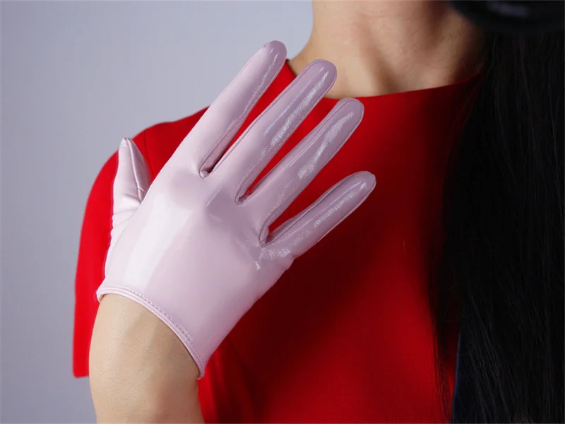 Женские перчатки из лакированной кожи 40 см длинные секционные имитация кожи зеркало из искуственной кожи яркая кожа светло-розовая