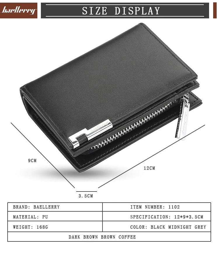 Baellery, простой однотонный мужской короткий кошелек, черный, коричневый, 4 цвета, кошельки на молнии, держатель для фото, одноцветная мини-сумка