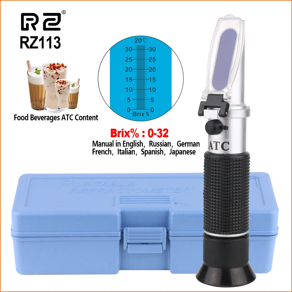 RZ портативный измеритель сахара рефрактометр, с функцией определения содержания сахара по шкале Брикса 0-32% УВД фруктовый сахариметр RHB-32ATC Автоматический Цифровой Портативный рефрактометр