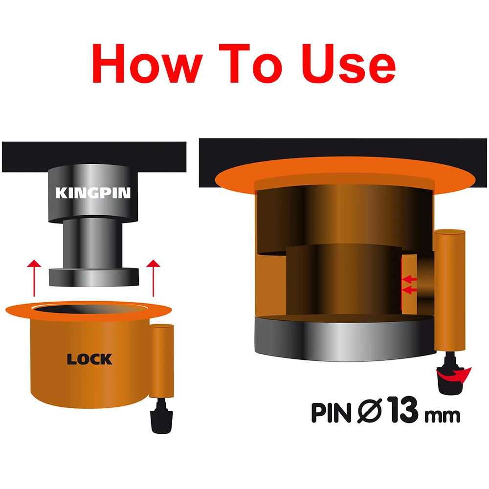 Heavy Duty Steel Kingpin Lock 5Th Wheel Trailer Lock King Pin Red Lock with Bright Yellow Caution Tag(Pin Φ 13mm