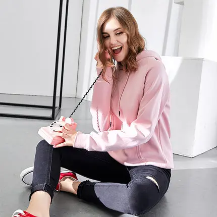 ZHISILAO Woman Pullover Hoodie Harajuku Women Sweatershirt Hoodie Oversize Feminino Winter Solid Plus Size Pull Femme Hiver - Цвет: pink