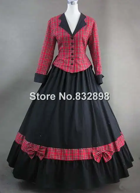 

High Quality Red&Black Marie Antoinette Masked Ball Gothic Victorian Ball Gown Pleated Lace Gown Civil War Costume Renaissance