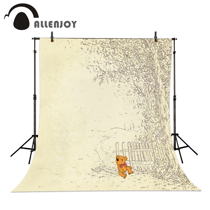 

Background for photo fabric vinyl Bear fence cartoon tree photography photocall backdrops 10x10