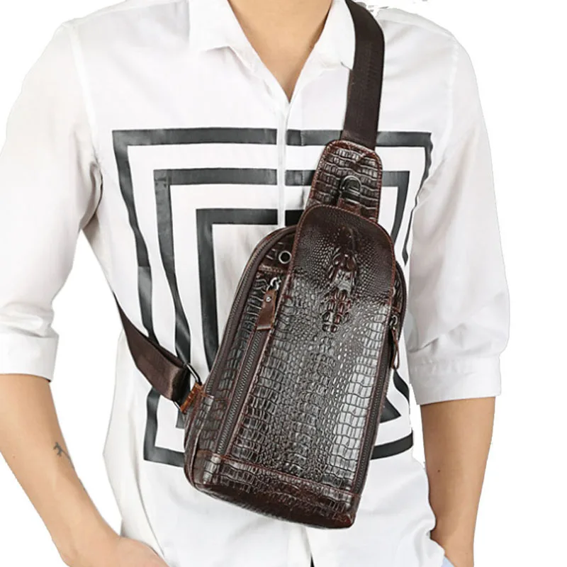 Genuine Leather Crossbody Bag Crocodile Daypack for Hiking Men/'s Sling Backpack