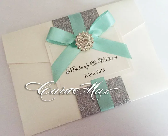  CA0709 Chic Modern Wedding Invitations with Ribbon and Crystal - 32225900835
