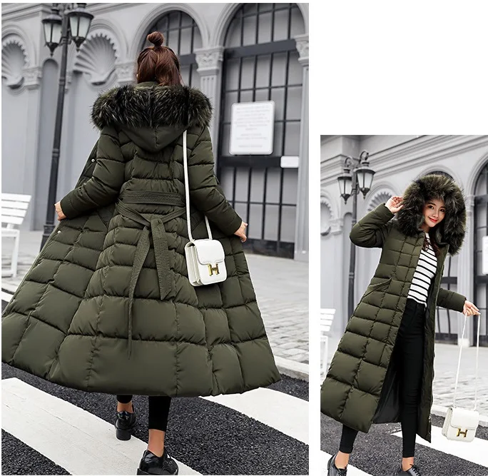 Зимняя куртка-парка из хлопка для женщин, коллекция года, корейское тонкое хлопковое пальто с капюшоном, женское повседневное хлопковое пальто с меховым воротником, большие размеры