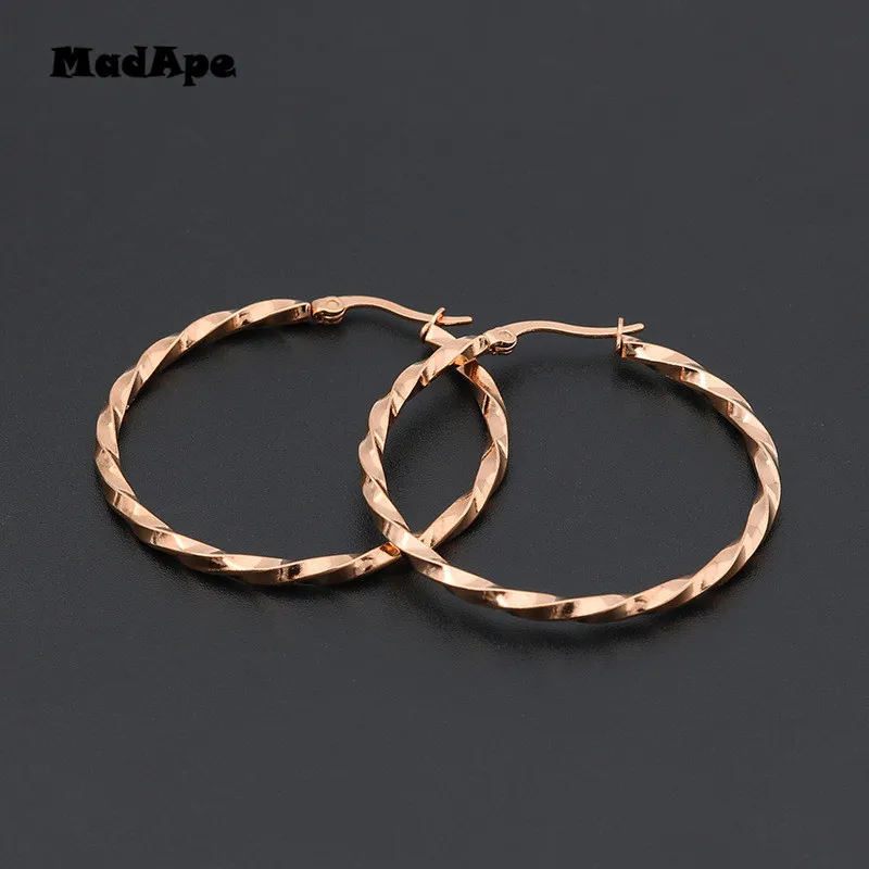 MadApe Gold/Black/Silver Color/Rose Gold Color Round Creole Earrings Stainless Steel Big Round Female Hoop Earrings For Women