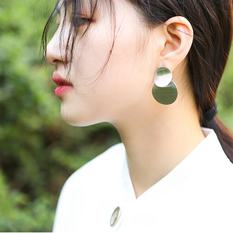 5 Punk Double Circle Metal Round Coin Disc Dangle Earrings For Women Gold Silver Jewelry Simple Geometric Drop Dangle Earrings