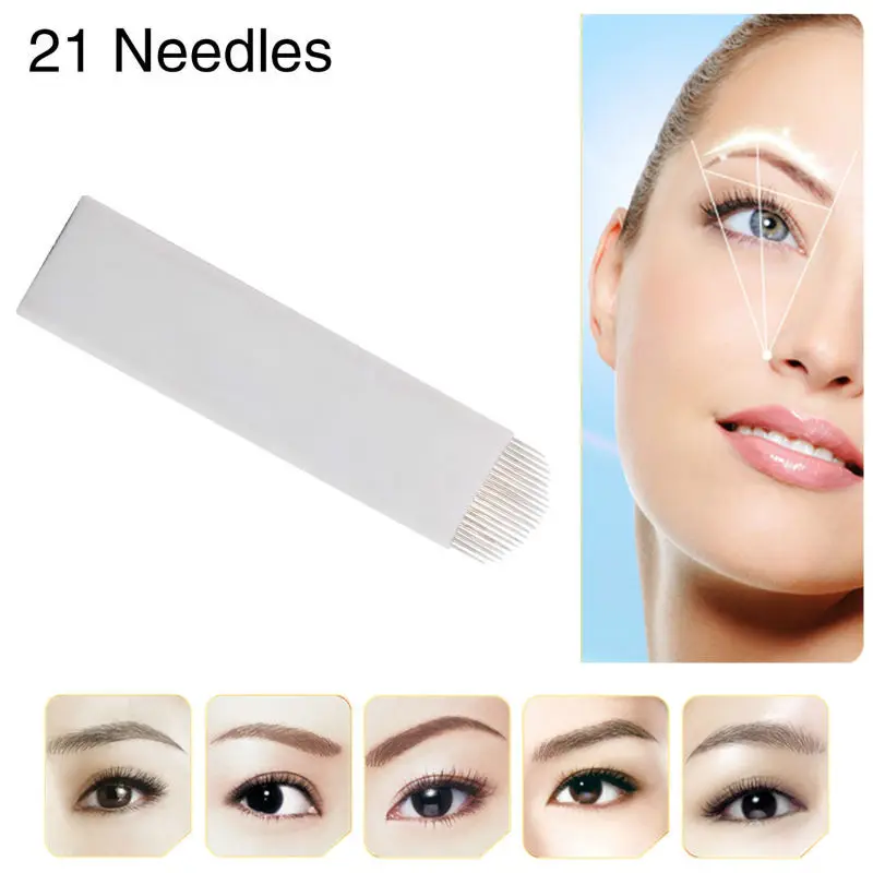 

CHUSE A21 Permanent Makeup Needles Eyebrow Microblading Manual Curved Blades 21-Pins for Tattoo Machine and Pen 100Pcs/Lot