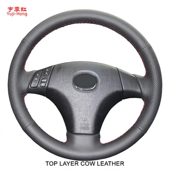 

Yuji-Hong Top Layer Genuine Cow Leather Car Steering Covers Case for MAZDA 3/5/6 2006 Hand-stitched Cover Car-styling Black