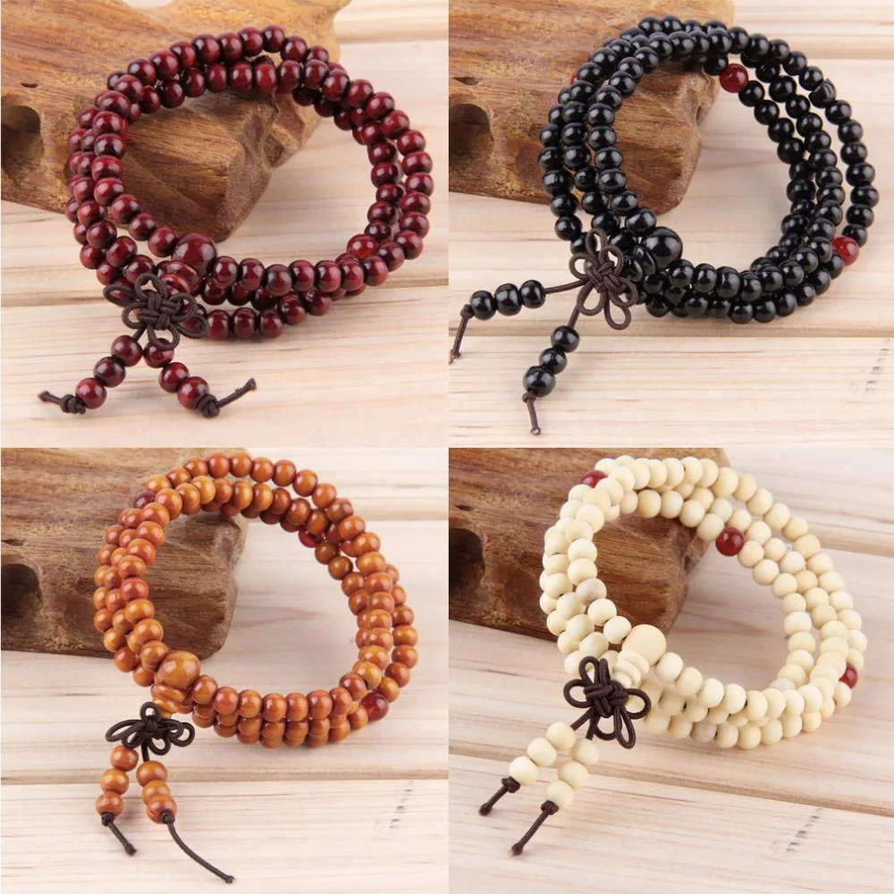 Wood Buddhist Buddha Meditation Prayer Beaded Mala Bracelet Unisex
