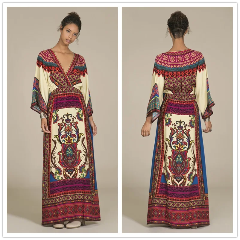 Vestido maxi del verano ropa vestido bordado mexicano boho