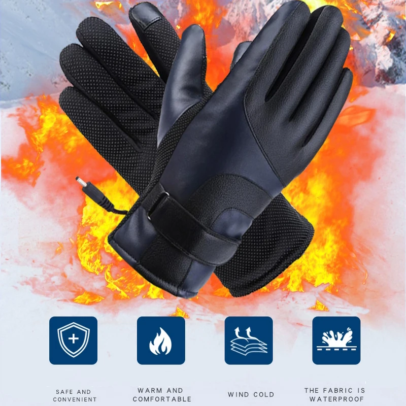 Зимние перчатки с подогревом, теплые электрические термальные перчатки для велоспорта, мотоцикла, велосипеда, катания на лыжах, перчатки унисекс, вкл/выкл, с LED