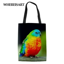WHEREISART Попугай печати леди Компактная сумка для покупок холст большой емкости многоразовые женские пляжные сумки Интернет-магазин эко-сумка